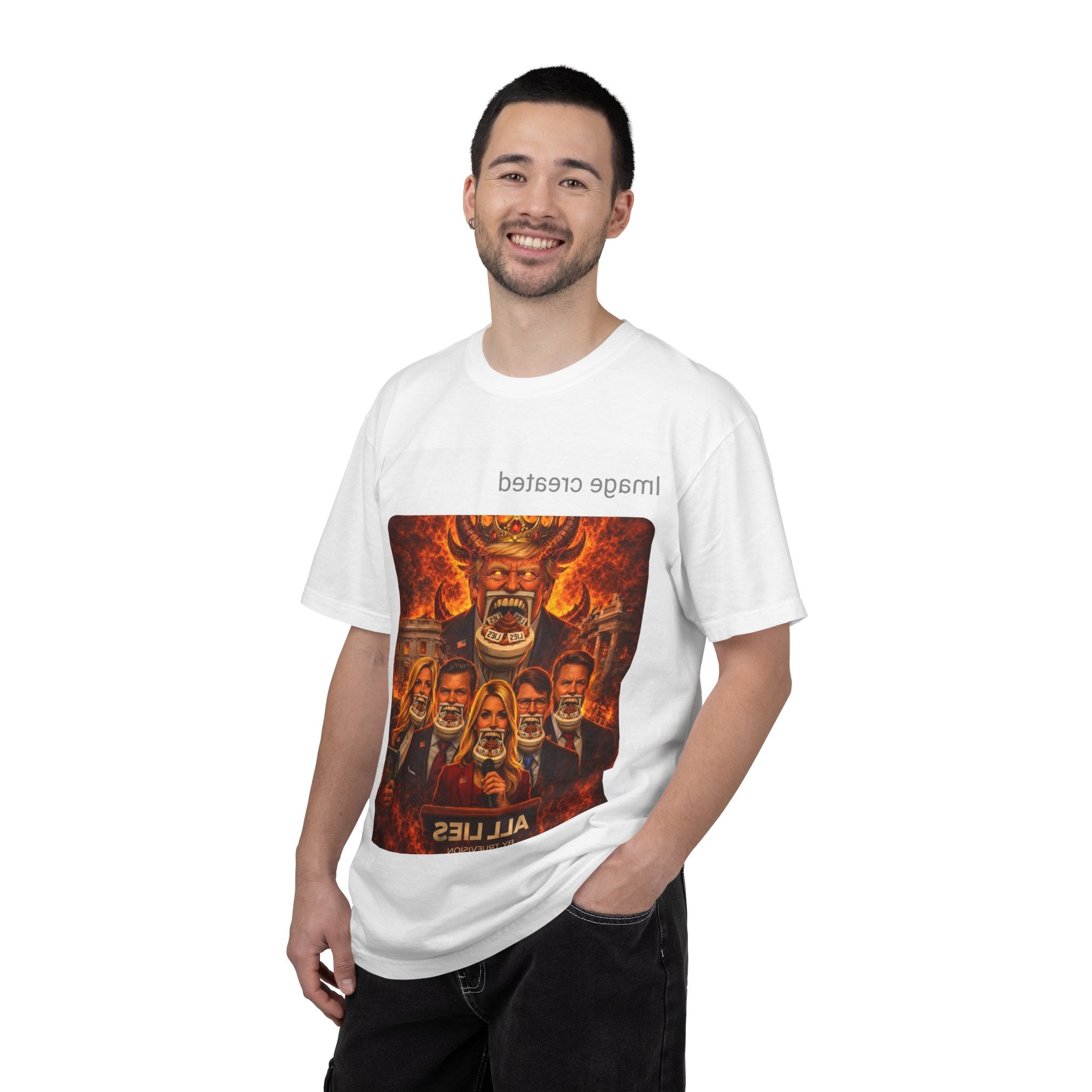 All Lies Illustration T-shirt | Fiery Demon Portrait, Group Faces