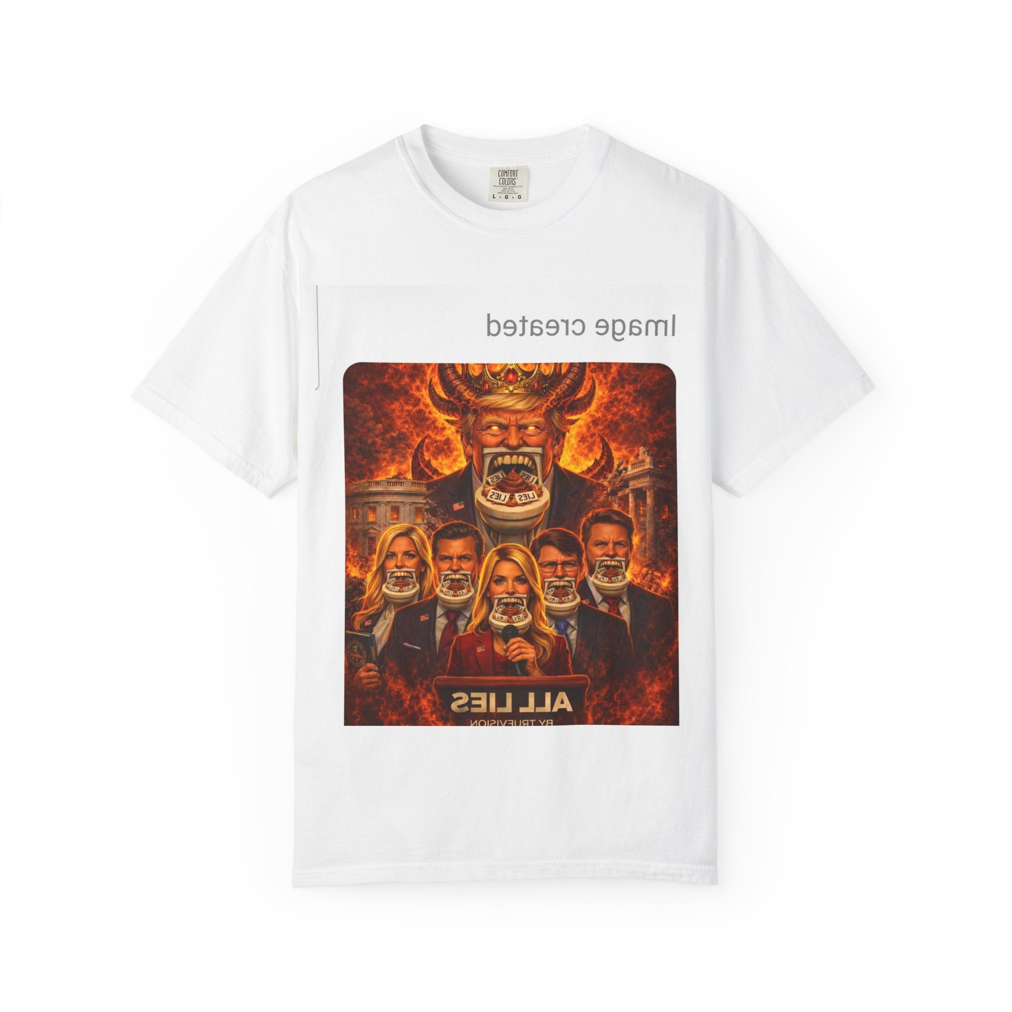 All Lies Illustration T-shirt | Fiery Demon Portrait, Group Faces